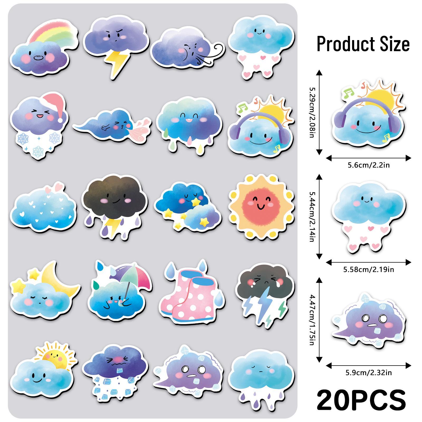 20-Piece Weather-Themed Cartoon Cloud Refrigerator Magnets - Creative Soft Magnetic Stickers
