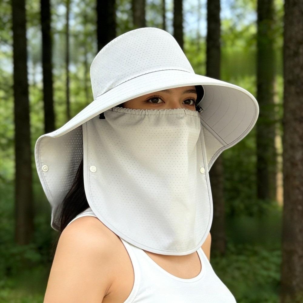 Wide-Brimmed Sunshade Sun Hat Solid Color Picking Tea Hat Windproof Rope Shawl Mask Hat  Jogging