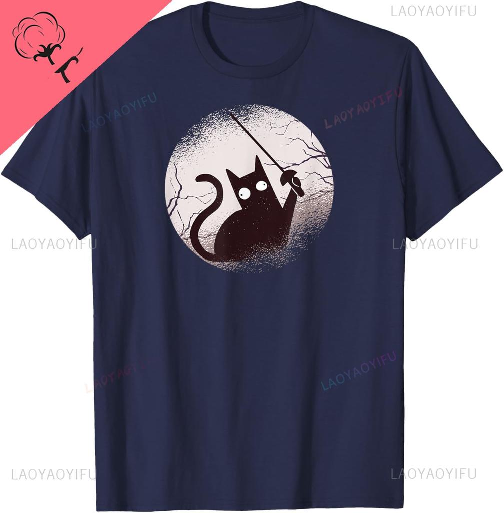 Fencing Game Gamer Fencer Sport Fencing Cat T-Shirt Unisex Summer Streetwear Tops Vintage T Shirt Customizable Camisas