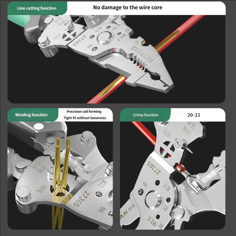 Collapsible Wire Stripping Pliers Multifunction Electrician Tool with Crimping Cutting and Wrench Features Foldable