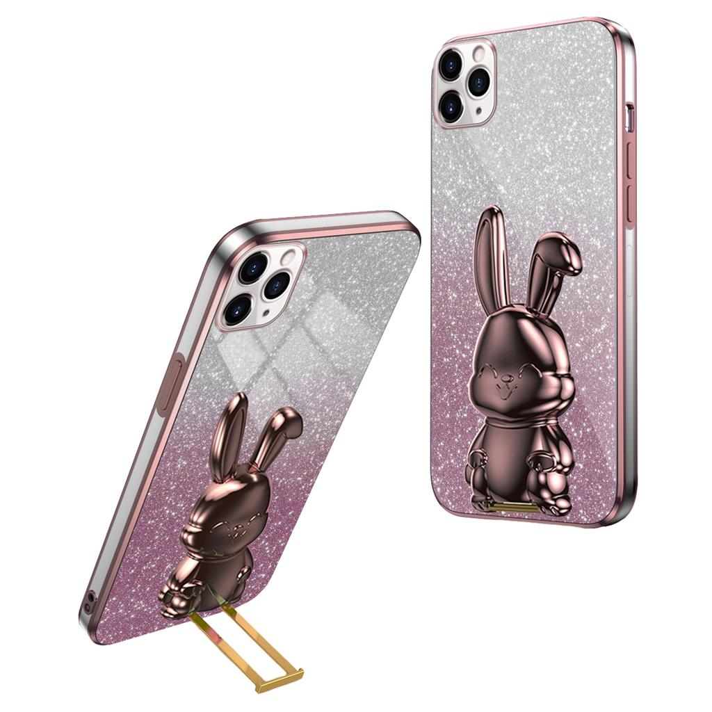For iPhone 11 Pro Max Cartoon Rabbit Case Pull-out Kickstand Smart Phone Cover