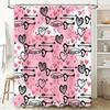 Pink Love Heart Shower Curtain Decorative Bathroom Rug Waterproof Washable Polyester Printed with Bow Arrow Key Design (One Size