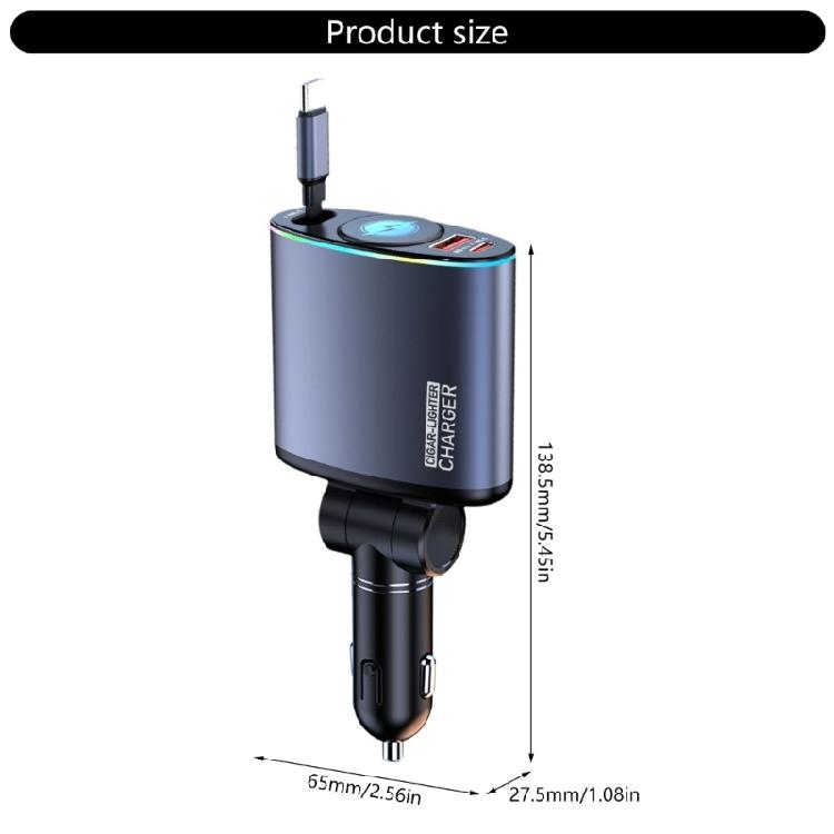 Efficient 66W Car Fast Charging Solution with USB Port & Retractable Type C for Traveler, Daily Commuters, Tablet, Phone