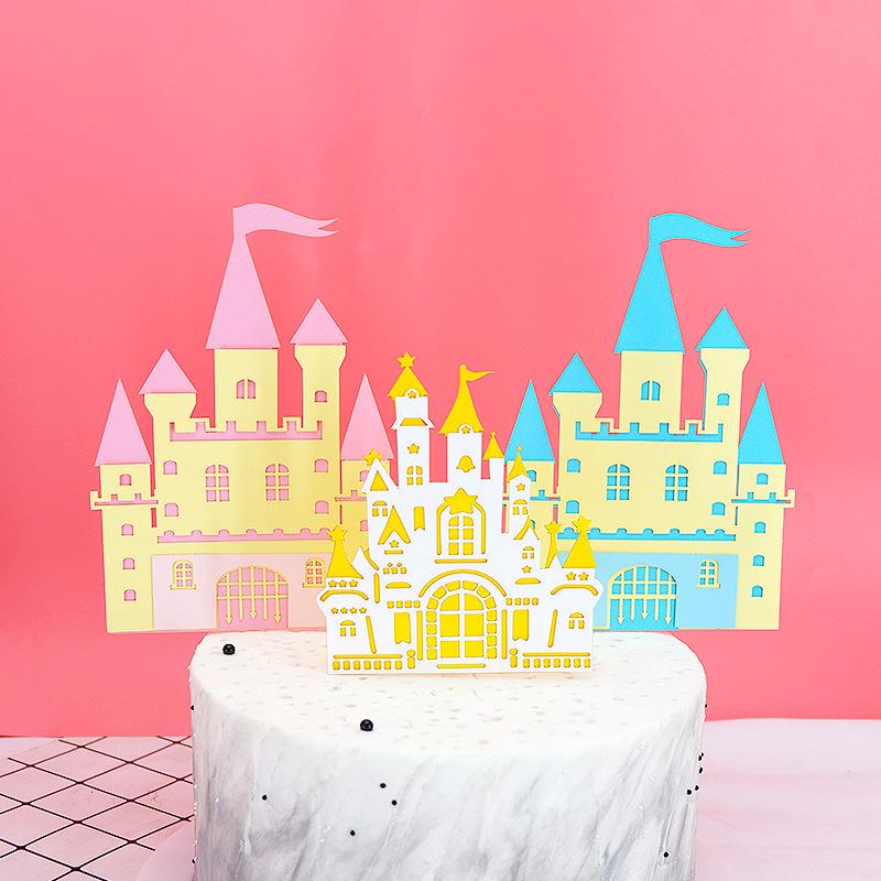 Birthday Baby Cake Decoration: Castle Insert Cards in Blue and Pink