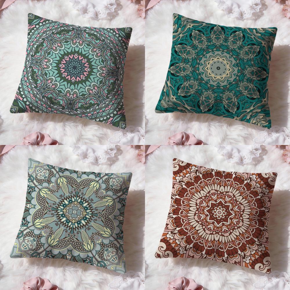 Boho Mandala Floral Pattern Cushion Cover Premium Comfort Reversible Pillow Cove -Two In One Design for Any Room & Car Interior