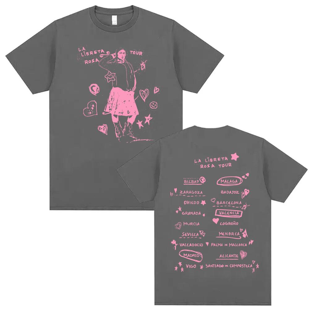 Singer Chiara Oliver La Libreta Rosa Tour Double Sided Graphic T Shirt Men Women Fashion Summer High Quality Tshirt Streetwear