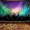 Aurora Borealis Tapestry, Purple Green Northern Lights Aurora Borealis Misty Forest Tapestry Northern Lights Tapestry, Northern