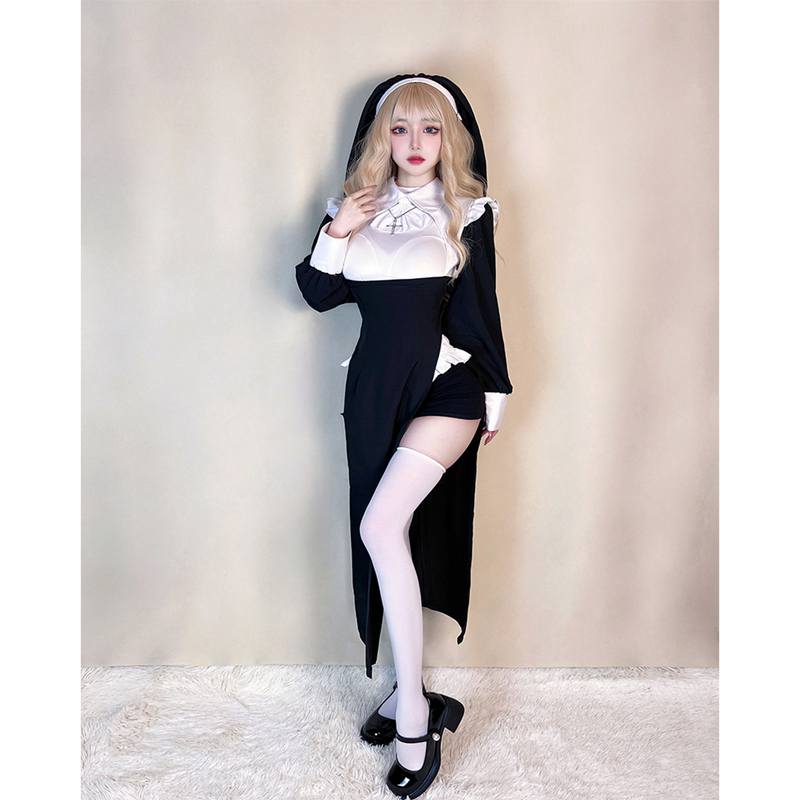 Halloween Adult Costume Women Vampire Sexy Cross Nun Costume Cosplay Uniform Dress