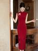 High-end red embroidered cheongsam 1011 new women's autumn sleeveless toast dress bridal high-end engagement dress dress