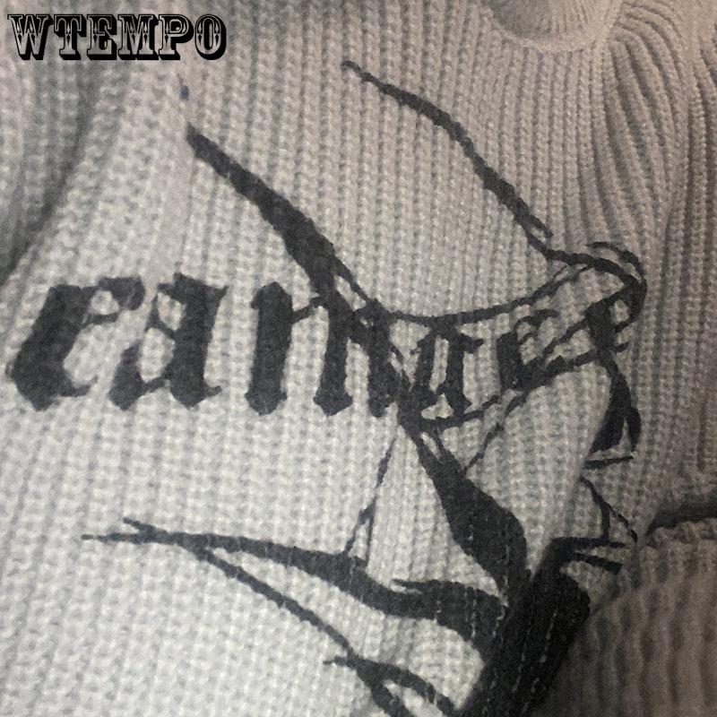 WTEMPO Spider Printed Harajuku Grey Sweater Women Gothic Vintage Ripped Grunge Y2K Jumper Streetwear Korean Casual Hiphop Pullover