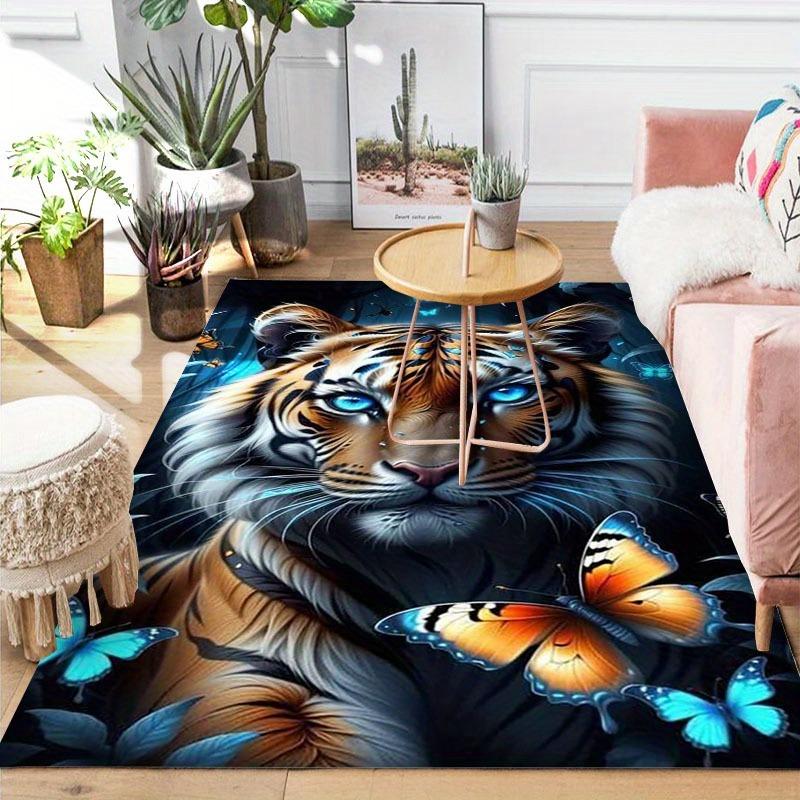 3D Tiger and Butterfly Print Area Rug Floor Mat for Bedroom Living Room Dining Room Bathroom Home Carpet Tiger Butterfly Mat