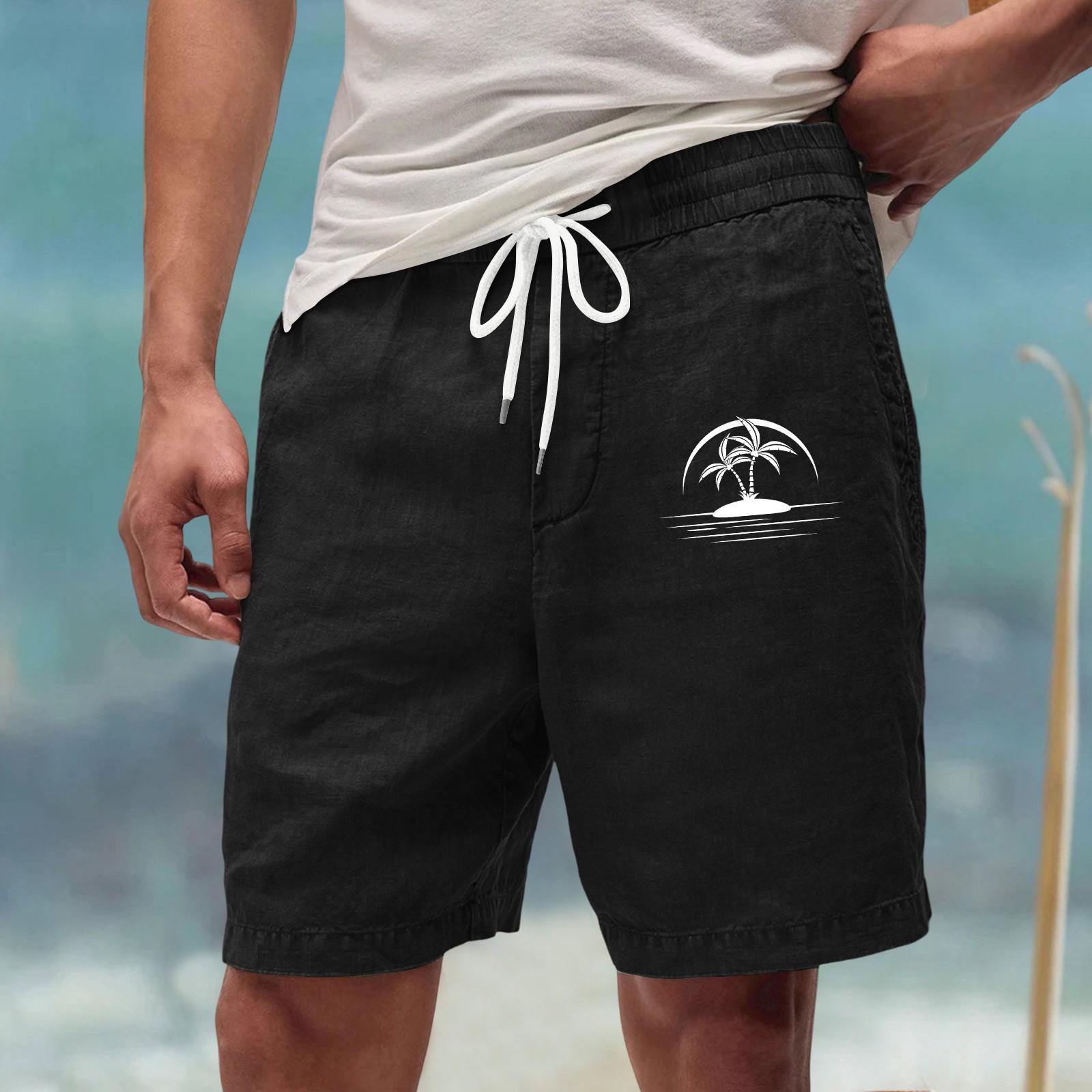

Men’s Casual Drawstring Elastic Waist Loose Fit Summer Shorts with Palm Tree Print Lightweight Linen-Like Fabric Beach Shorts XL чорний