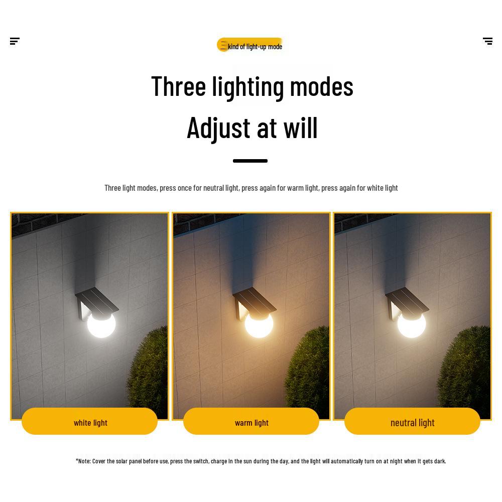 Round Solar Outdoor Wall Light for Home, Street, Balcony, Garden, and Courtyard