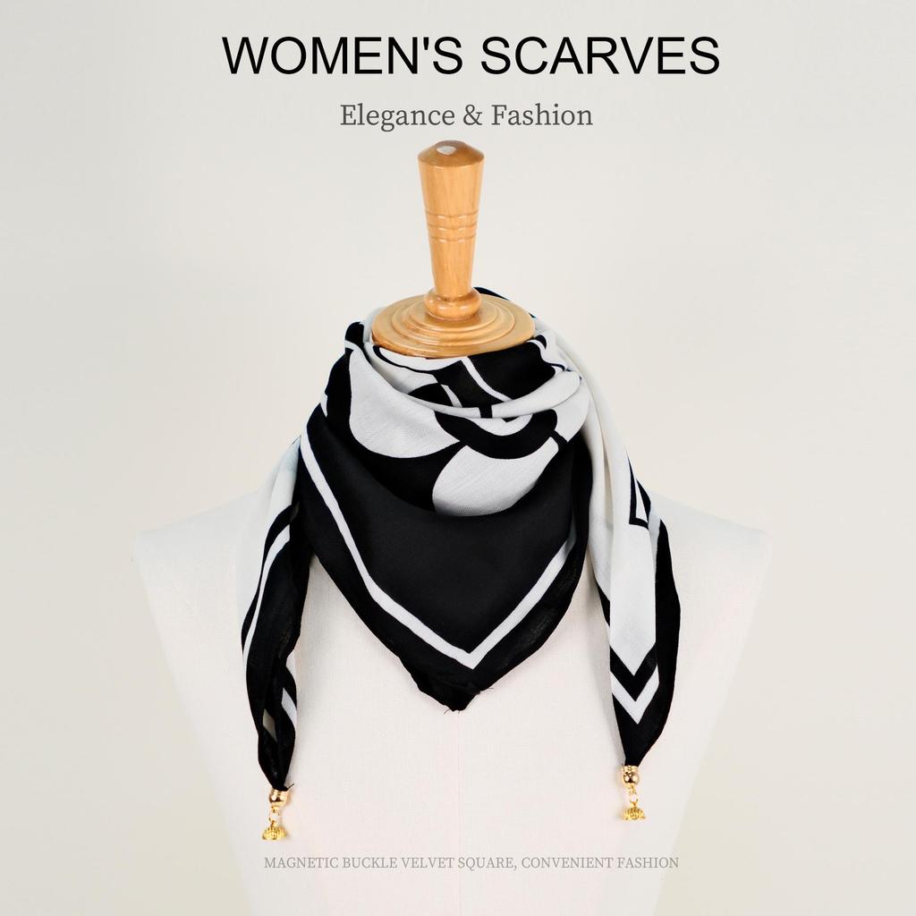 Golden Bean Magnetic Buckle Scarf – Fashionable Cotton & Linen Shawl for Mothers