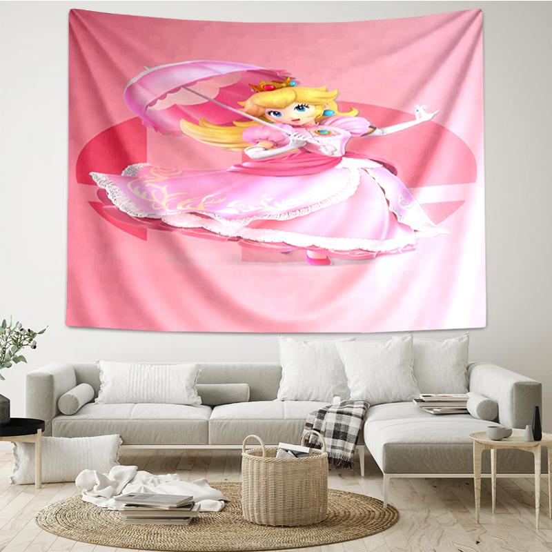 Princess Peach Print Tapestry, Backdrop, Easy Setup, Ideal for Bedroom, Office & Living Room, with Aesthetic Wall Hanging Decor.