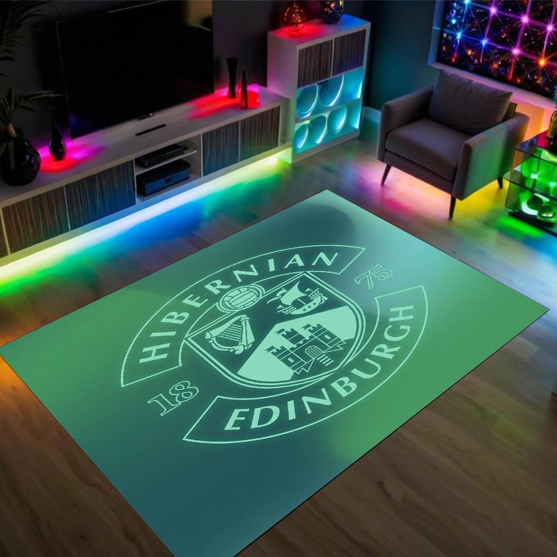 Hibernian FC Design Kristall Samt Teppich Gemütlich Nicht?Rutschfester Teppich mit Aufdruck für Schlafzimmer Wohnzimmer Eingang