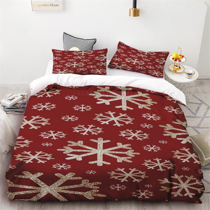 Duvet Cover Christmas Snowflake Red and Black Plaid Three-piece Set Bedroom  Decoration Single Double Bed Queen King Size