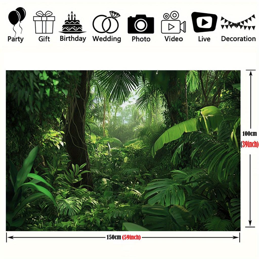 2D planar banner 1 piece of jungle forest photography backdrop - Rainforest scene with hazy sunlight and bright green leaves
