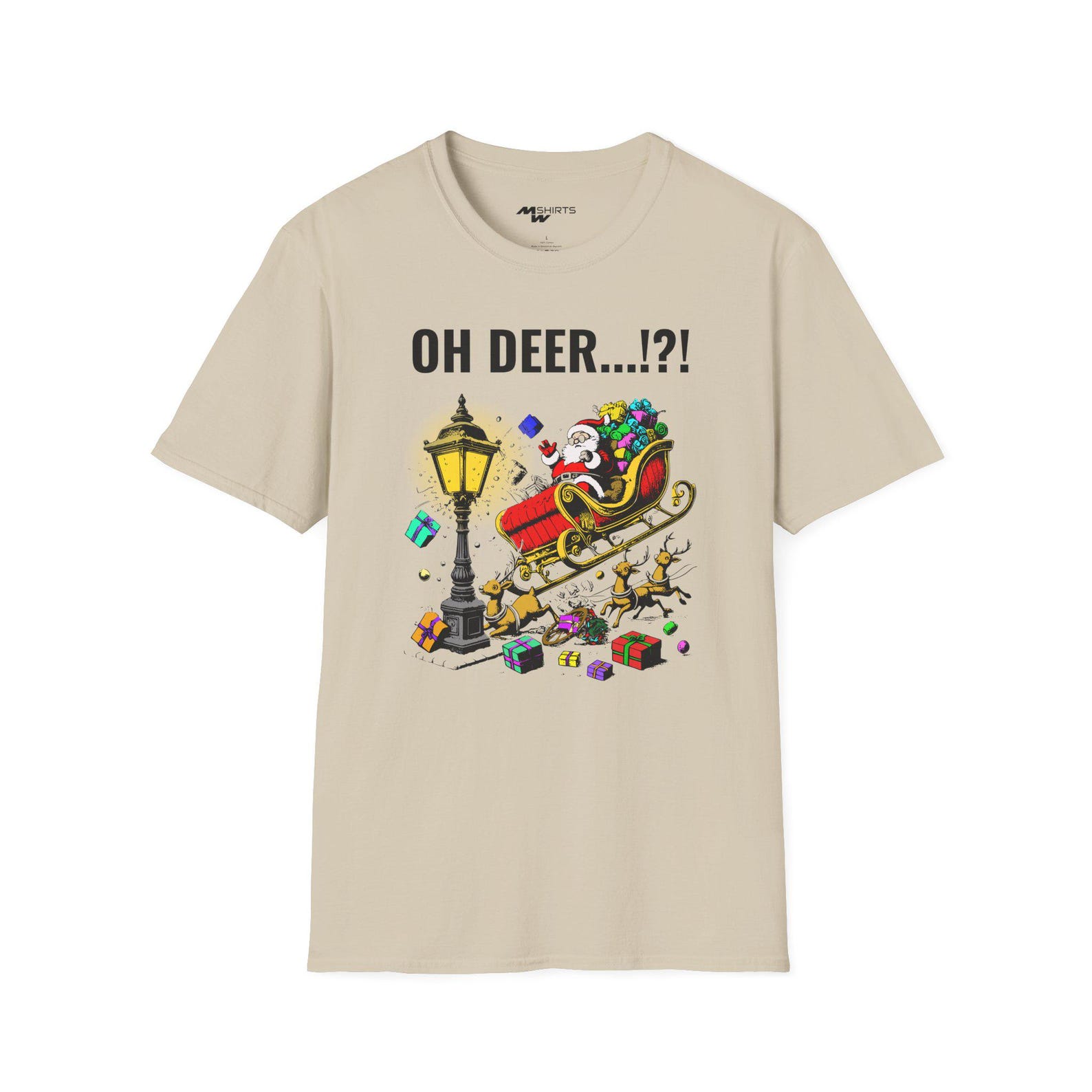 Oh Deer/ Comic-Style Santa Crash T-Shirt/ Unisex Softstyle T-Shirt S