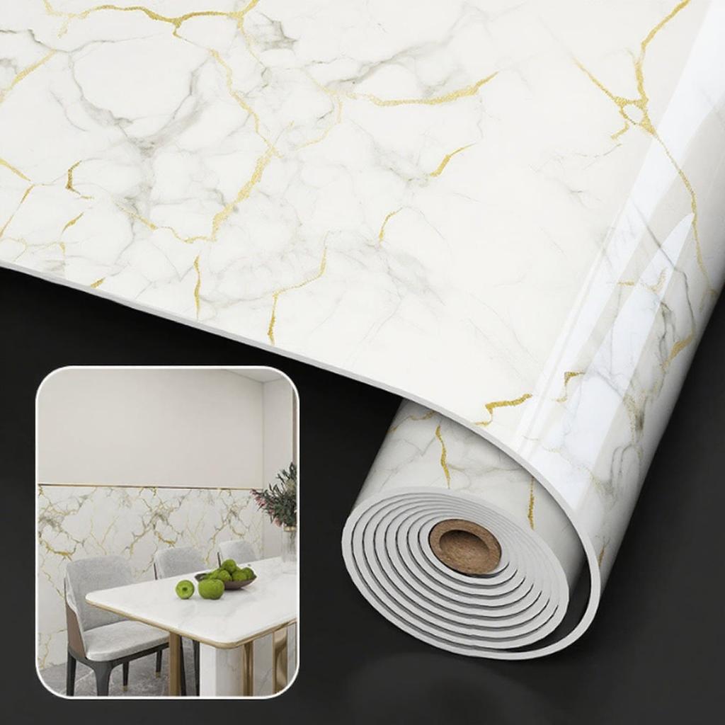 Self-Adhesive Marble Look Wallpaper – 2.0mm Thick Tile Sticker Waterproof & Moisture-Proof Bathroom, Kitchen, Living Room Renovation Decor