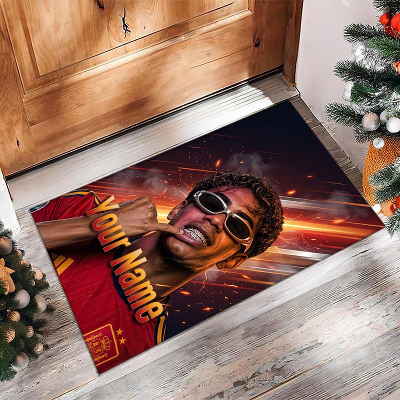 Lamine Yamal Printed Crystal Velvet Rug Non‑Slip Crystal Velvet Carpet For Sofa Bedroom Indoor Home Decoration