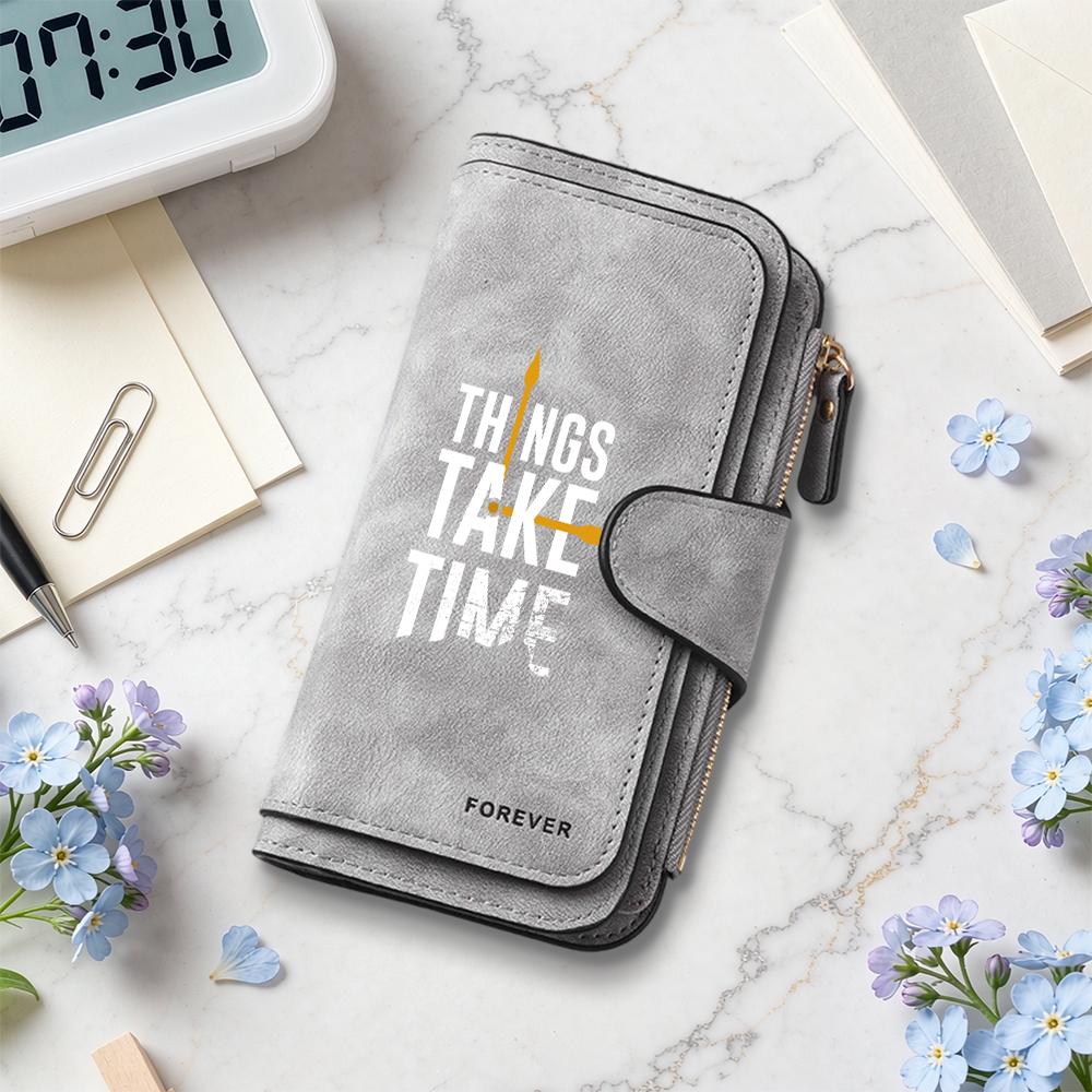 Elegant Long Wallet with Inspirational Slogan Portable Daily Use Card Holder Purse