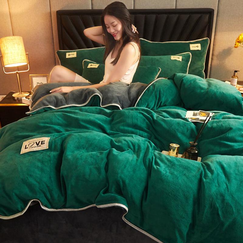 Verdickter Milch-Bettbezug, doppelseitige Flanell-Bettwäsche, Kristall-Bettbezug, Kissenbezug, Bettwäsche