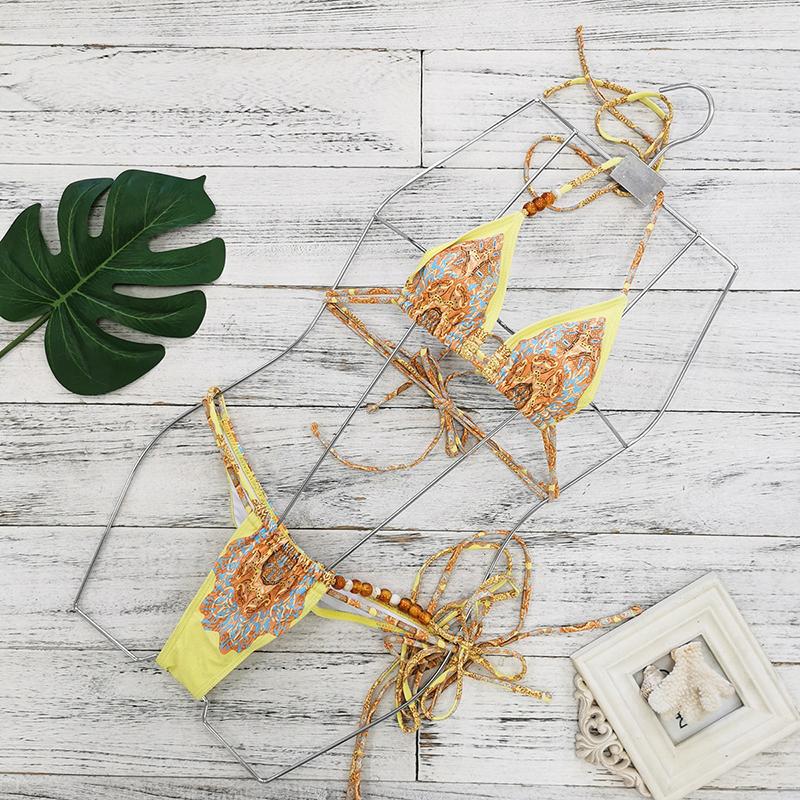 Neuer Sexy Micro-Bikini mit Print Badebekleidung Damen Brasilianisches Biquini Niedrige Taille Badeanzug Gepolsterter Monokini Weiblicher Cut-Out Badeanzug