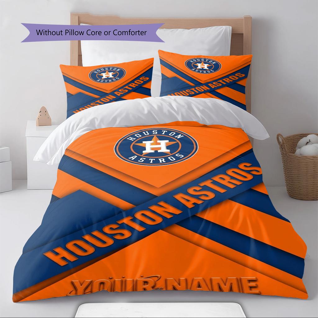 Name Custom Houston Astros Logo Pattern Bedding Set Quilt Cover Pillowcase Home Decor Gift (1 * duvet cover + 2 * pillowcase, without core)