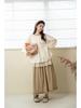 2026 Spring Women's Sweet Puff Sleeve Cardigan, Round Neck, Loose Slimming Cotton Long Sleeve Top