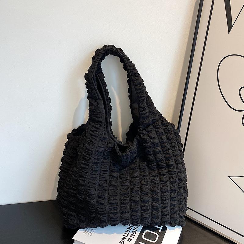 Korean Version Autumn and Winter Small Fresh Pleated Large Capacity Bubble Bag Handbag Women's New Fashion Hand Carry Tote Bag