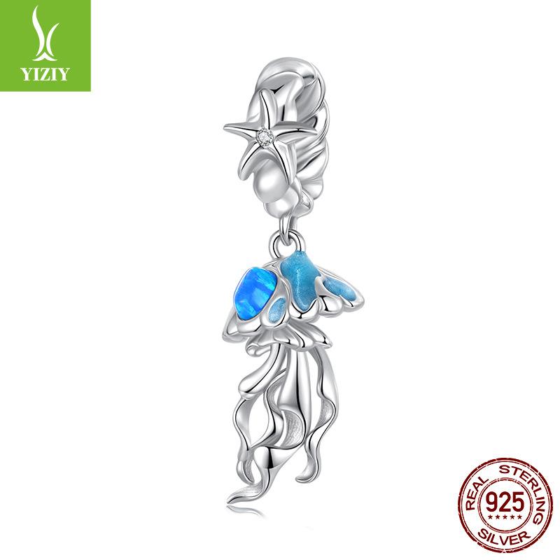 Dream Jellyfish Pendant, Ocean Wind S925 Sterling Silver Diy Bead Loose Bead Jewelry Accessories