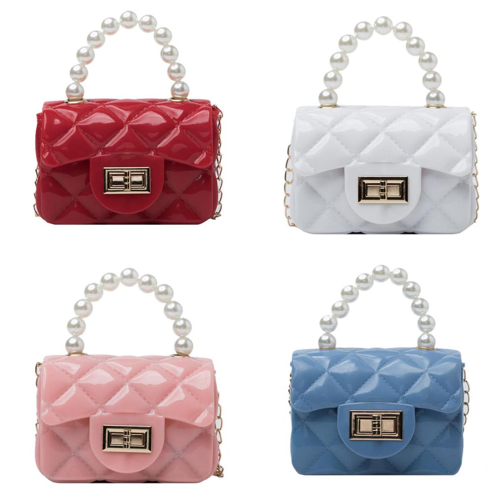 Fashionable Mini Jelly Bag With Pearl Chain Silicone Material For Children