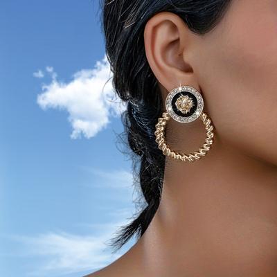 European and American Fashion Lion Head Medieval Twist Ring Retro Earrings, French Temperament Court Style Earrings