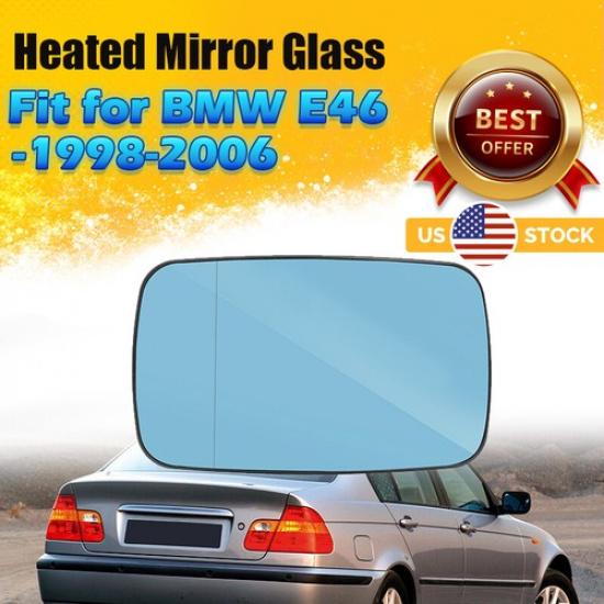 Driver/Passenger Side Mirror Glass For BMW E46 E39 Blue Tinted W/Holder Heated.