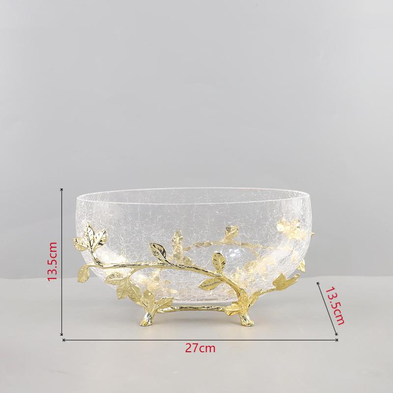 Ice Cracked Texture Fruits Bowl Golden Branches Bracket Glass Storage Tray Snacks and Nuts Bowl Home Kitchen Dessert Cutlery