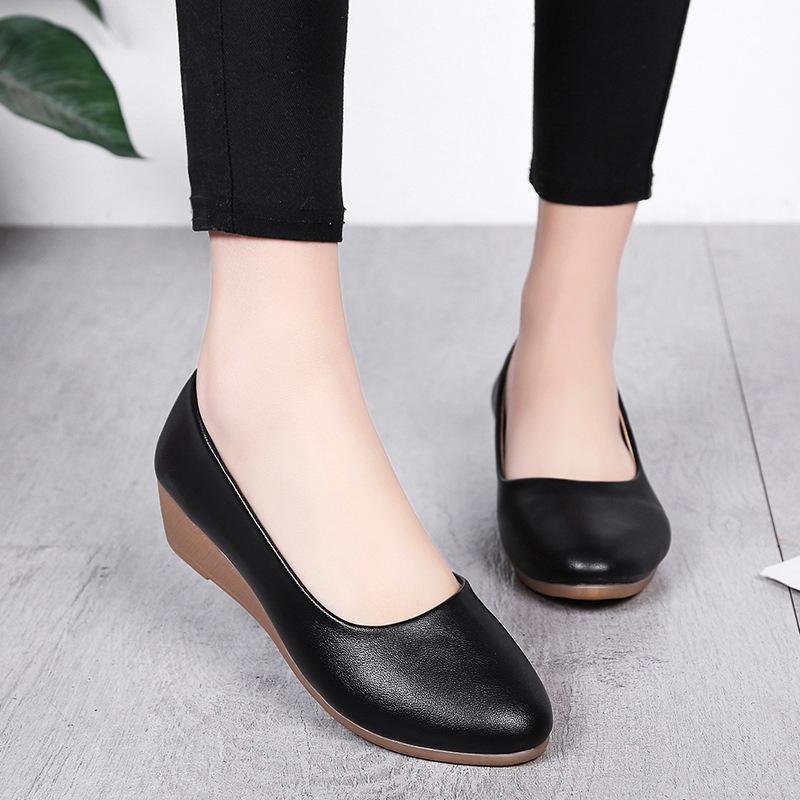 Summer summer new women's single shoes wedge heel round head middle heel work shoes