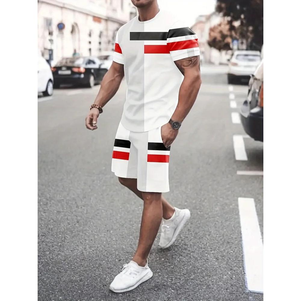 Daily Comfort Men's Striped Printed Sportswear Fashion Versatile Suit Casual Breathable Sport Wear Men’s