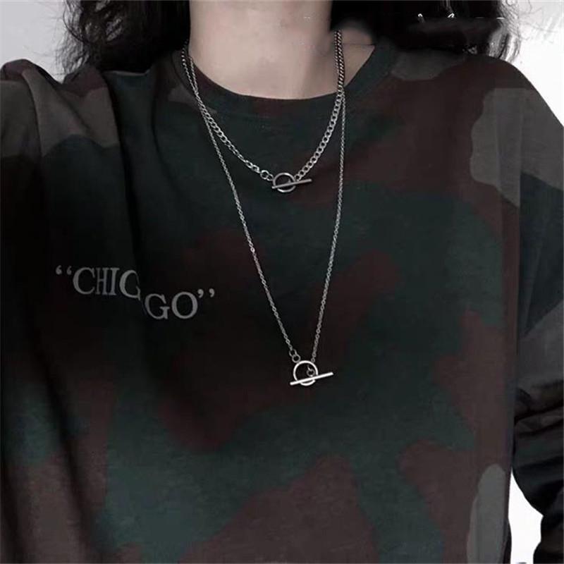 Trendy Double-Layer Hip-Hop Necklace for Men & Women - OT Buckle Choker & Sweater Chain