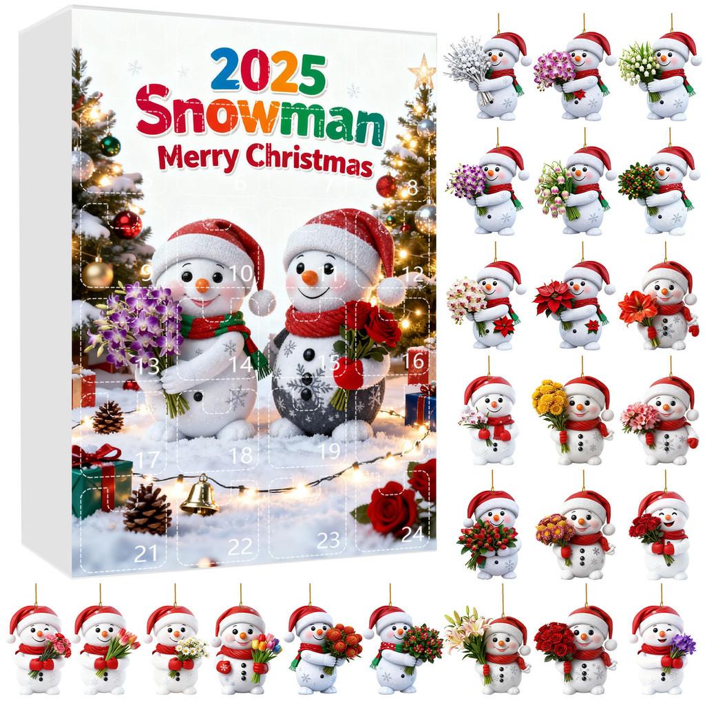 Christmas Countdown Calendar With Snowman Acrylic Ornaments For Holiday Gift Exchange