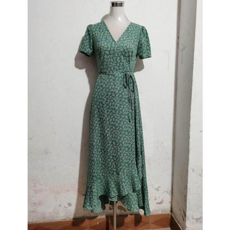 Dámské letní šaty květinové s výstřihem do V kardigan na zavazování krátký rukáv bohémské volné prázdninové šaty