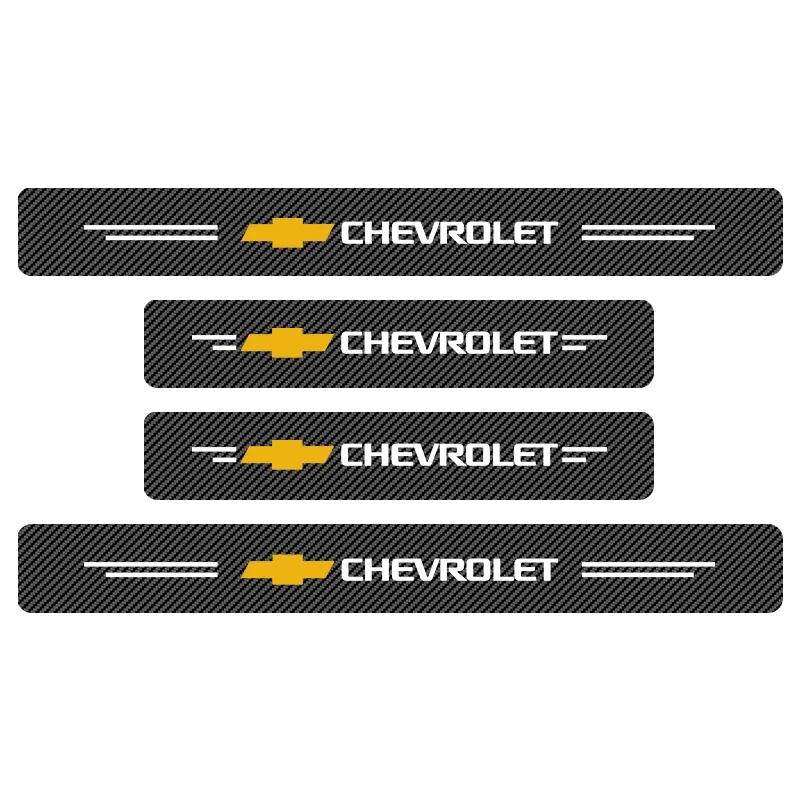 4-Piece Carbon Fiber Car Door Threshold Sticker Set Compatible Chevrolet Colorado Cruze Spark Captiva Malibu Trax Aveo Camaro