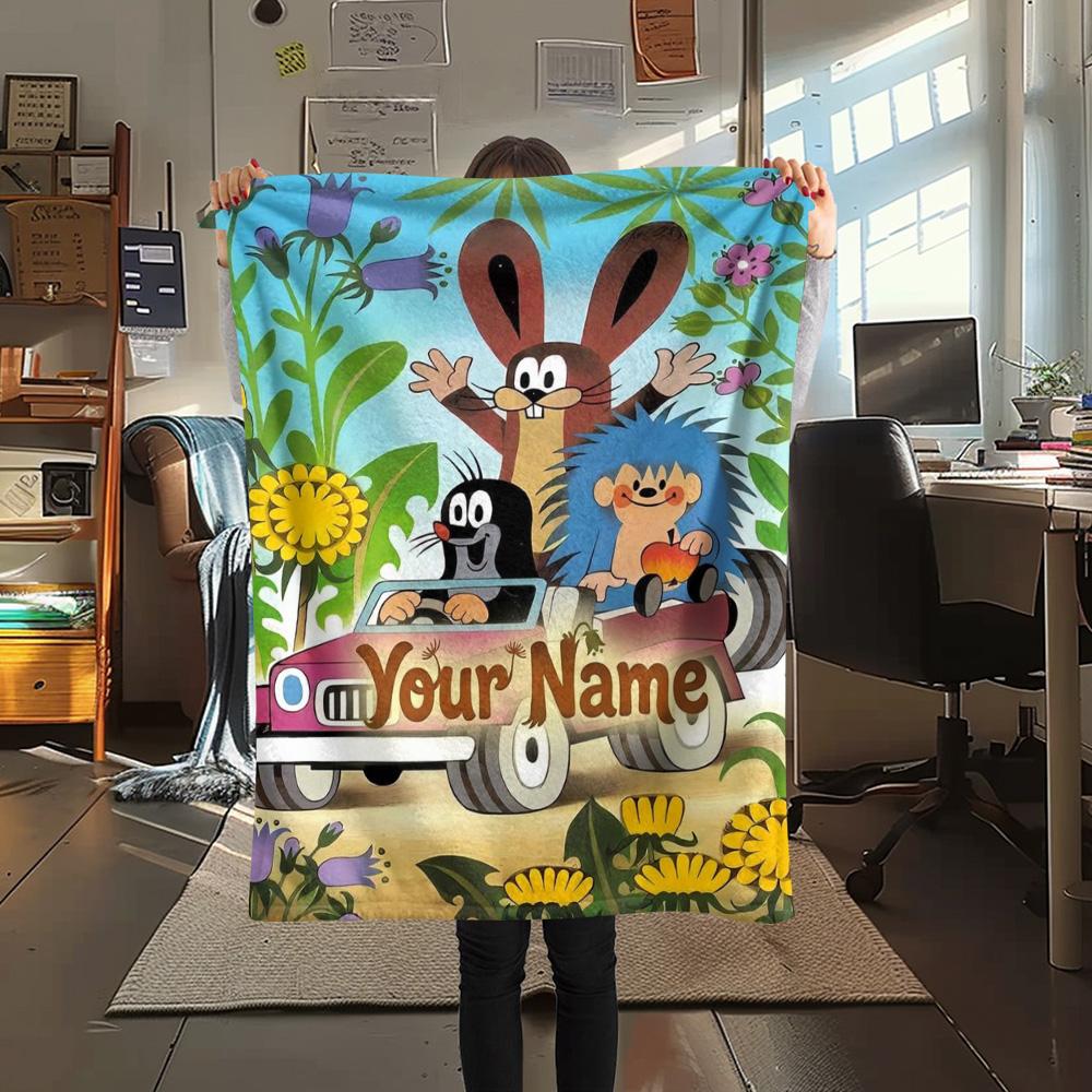 1PC Animal Friends Garden Custom Name Patterned Flannel Blanket Suitable For All Seasons For Home Decor Warmth And Comfort Gifts Holiday Present