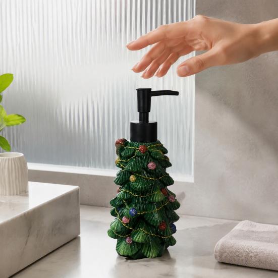 Christmas Tree Soap Dispenser Resin Dispenser, Refillable Liquid Hand Shampoo Lotion Pump Bottle Container, Empty for Bathroom Kitchen Countertop