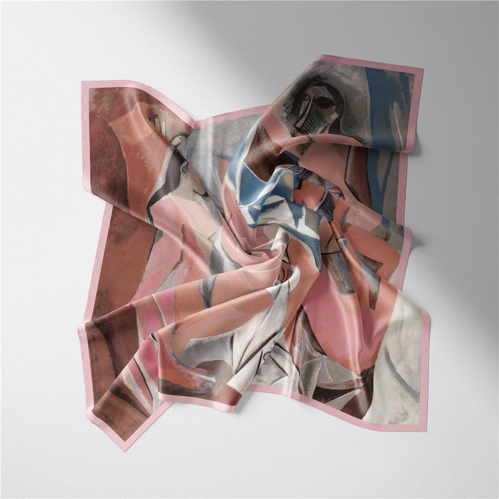 53CM Twill Silk Scarf Woman Painting Square Scarves Wraps Bandana Small Hijab Silk Foulards Tie Headband Neckerchief