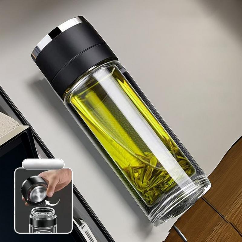 350/430ml Portable Quick Opening Glass Water Bottle Business Style Double Layer Tea Water Coffee Mug For Travel Home Car Office