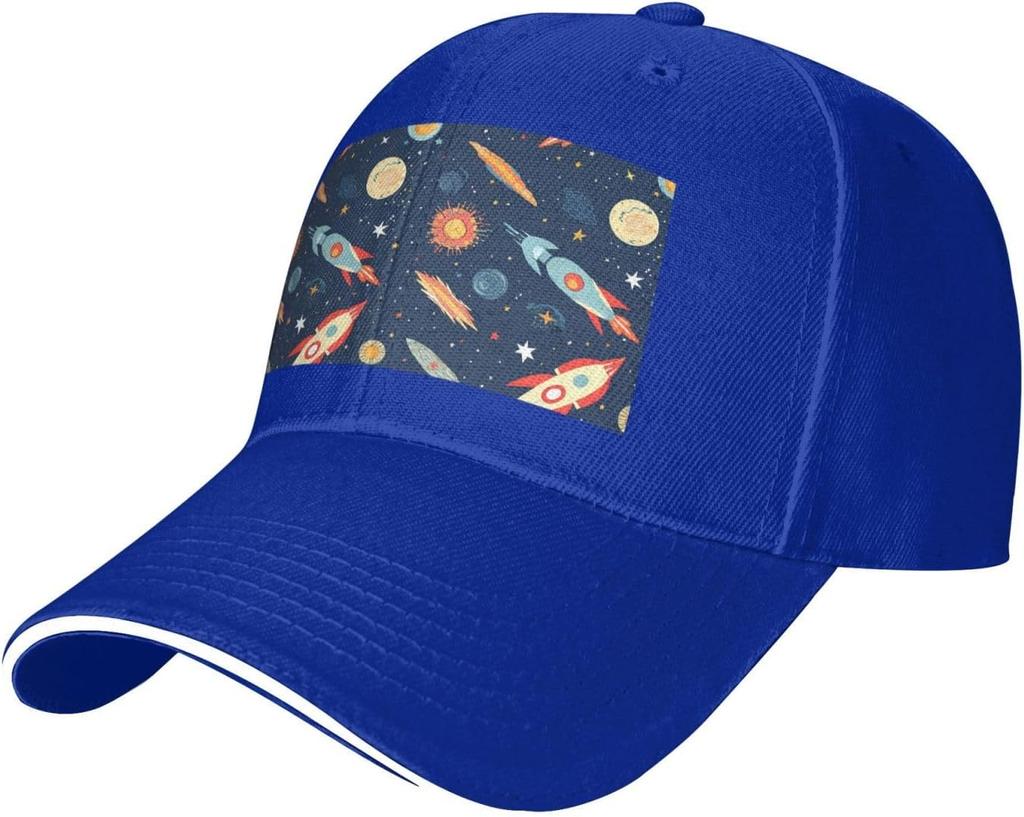 Space Rocket Planet Print Baseball Cap Polyester Casual Adjustable Dad Hat for Adult Unisex