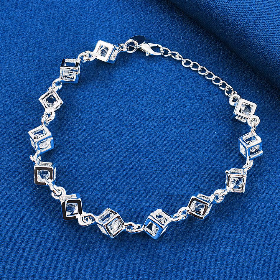 Elegant 925 Sterling Silver 8-inch Exquisite Square Zircon Bracelet for Women's Fashion Parties, Wedding Jewelry Gifts