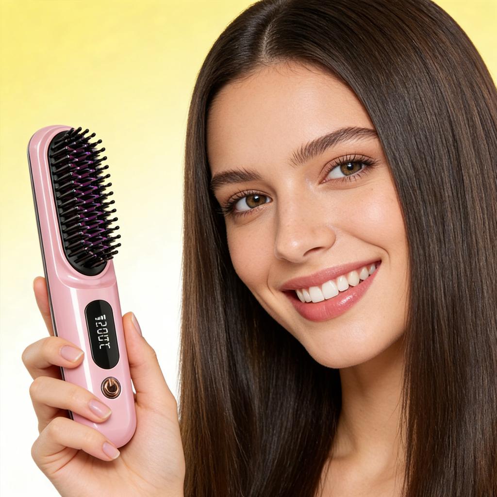Hair Straightening Brush, Quick Styling Tool, Rechargeable Wireless Hair Straightening Device, Personal Care Comb