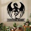 Custom Flaming Dragon Wall Art Decor, Farmhouse Wall Decoration, Metal Flaming Dragon Art, Custom Names, Porches, Patio Presents
